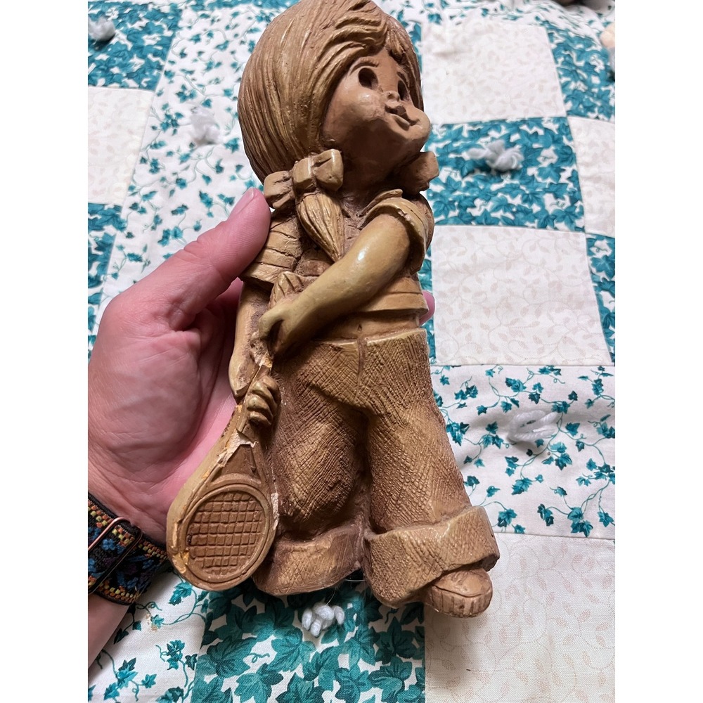 Vintage Mooning 1971 Solar Statuary Tennis Girl Chalkware Figurine OS Tan
